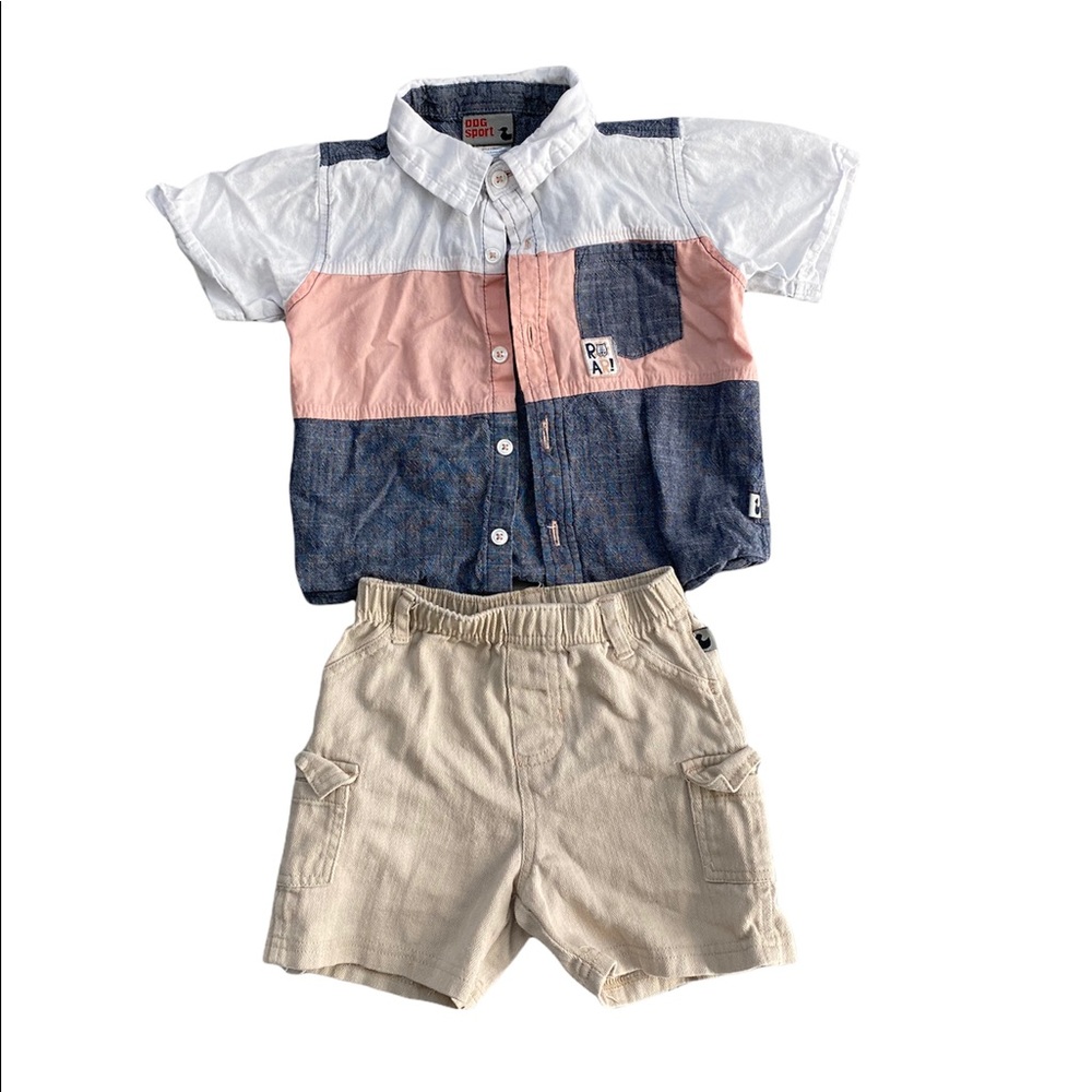 Boys two-piece button down and shorts outfit